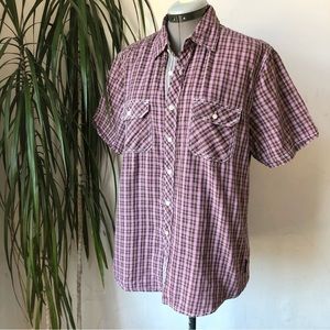 PAPER DENIM AND CLOTH Women’s Plaid Button Down Shirt Short Sleeve Cotton Size L